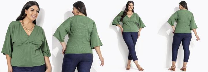Blusa Verde em Malha de Viscose Creponada