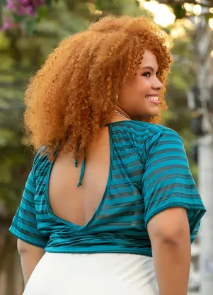 Marguerite - Blusa Verde Escuro em Malha Devorê - MARGUERITE