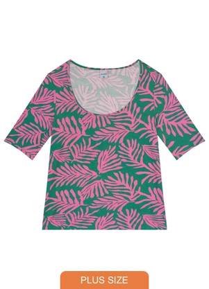 Malwee Plus - Blusa Verde Justa Tropical em Malha Canelada - MALWEE PLUS