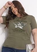 Blusa Verde Oliva em Malha de Algodo Penteado