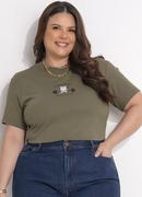 Blusa Verde Oliva em Malha de Algodo Penteado