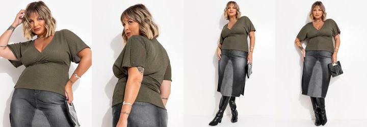 Blusa Verde Oliva em Malha Metalizada