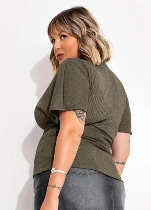 Marguerite - Blusa Verde Oliva em Malha Metalizada - MARGUERITE