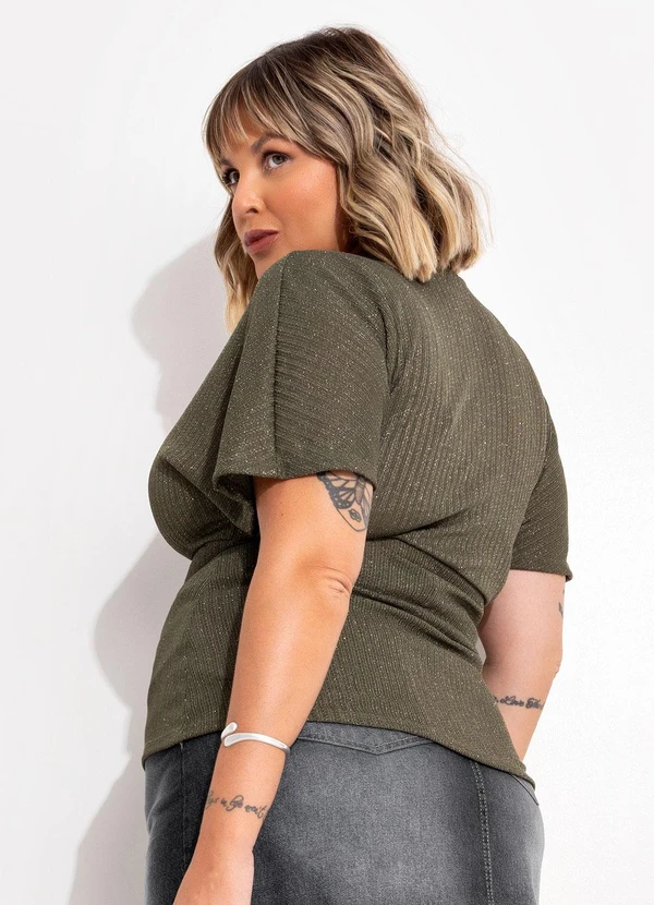 Marguerite - Blusa Verde Oliva em Malha Metalizada 2