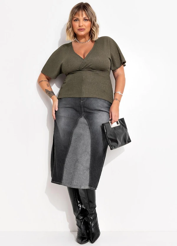 Marguerite - Blusa Verde Oliva em Malha Metalizada 5