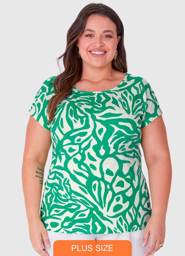 Malwee Plus - Blusa Verde Turquesa Abstrata Conforto