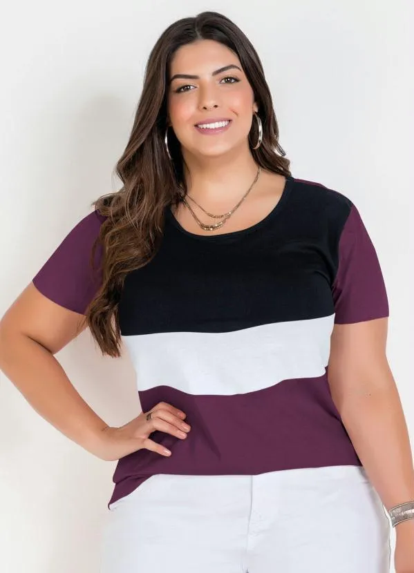 Marguerite - Blusa Vinho com Contrastes Plus Size