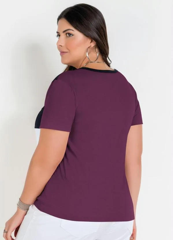 Marguerite - Blusa Vinho com Contrastes Plus Size 2