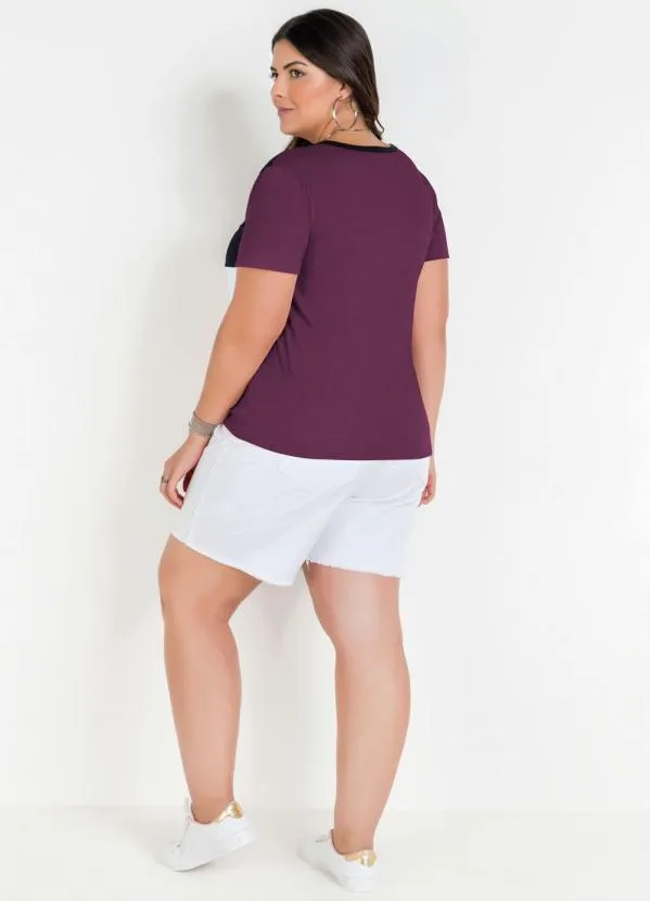 Marguerite - Blusa Vinho com Contrastes Plus Size 4