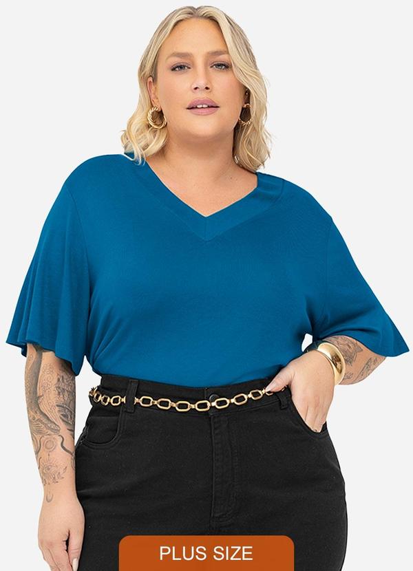 Secret Glam - Blusa Visco Tricot Plus Size Azul