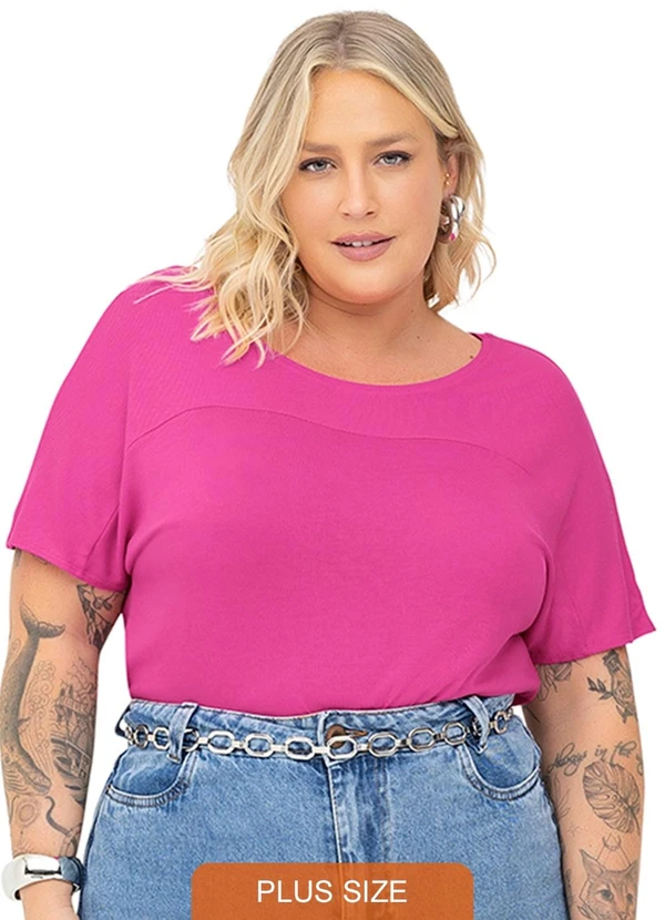 Blusa Visco Tricot Plus Size Rosa Secret Glam