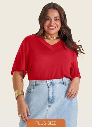 Secret Glam - Blusa Visco Tricot Plus Size Vermelho - SECRET GLAM