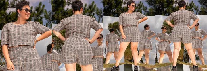 Blusa Xadrez em Malha Denim