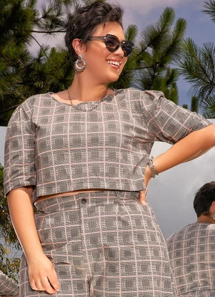 Marguerite - Blusa Xadrez em Malha Denim - MARGUERITE