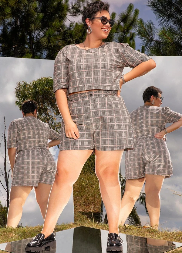 Marguerite - Blusa Xadrez em Malha Denim 3