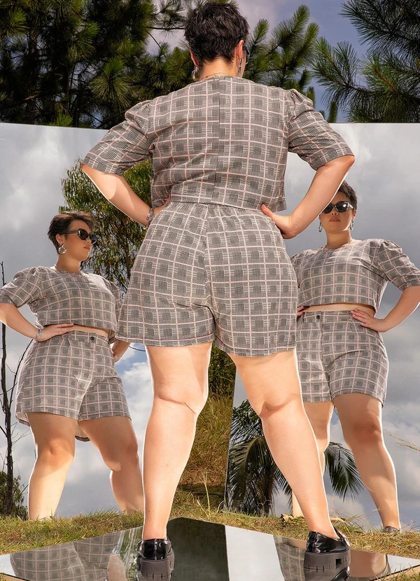 Marguerite - Blusa Xadrez em Malha Denim 4