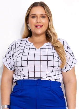 Marguerite - Blusa Xadrez Grid em Malha Flamê - MARGUERITE