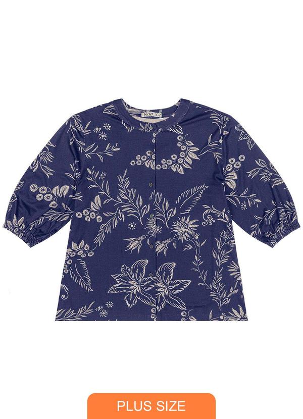 Secret Glam - Camisa Plus Size Feminina Manga 3/4 Azul