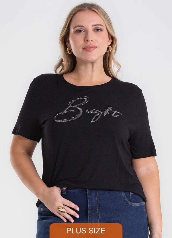 Secret Glam - Camiseta Bordado Plus Size Preto