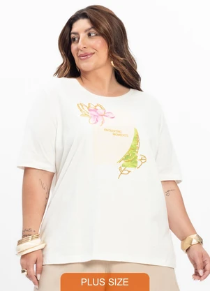 Secret Glam - Camiseta Feminina Plus Size Bege - SECRET GLAM