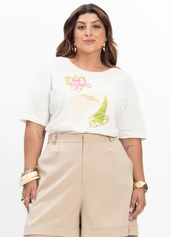 Secret Glam - Camiseta Feminina Plus Size Bege 4