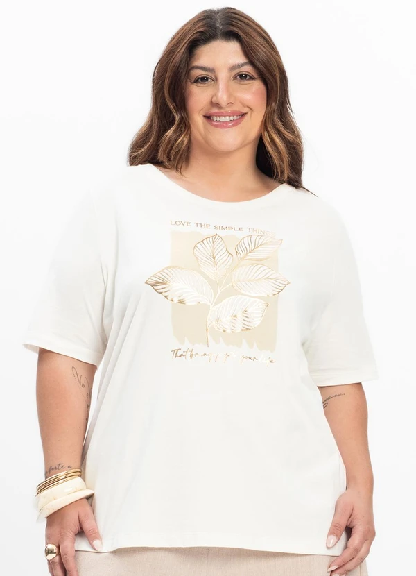 Secret Glam - Camiseta Feminina Plus Size Bege
