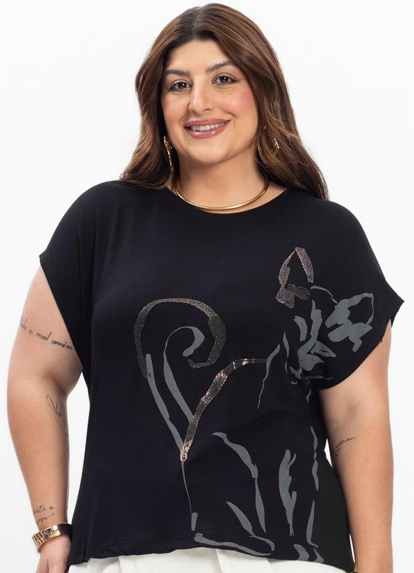 Secret Glam - Camiseta Feminina Plus Size Preto