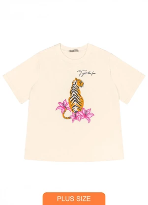 Secret Glam - Camiseta Feminina Plus Size Bege - SECRET GLAM