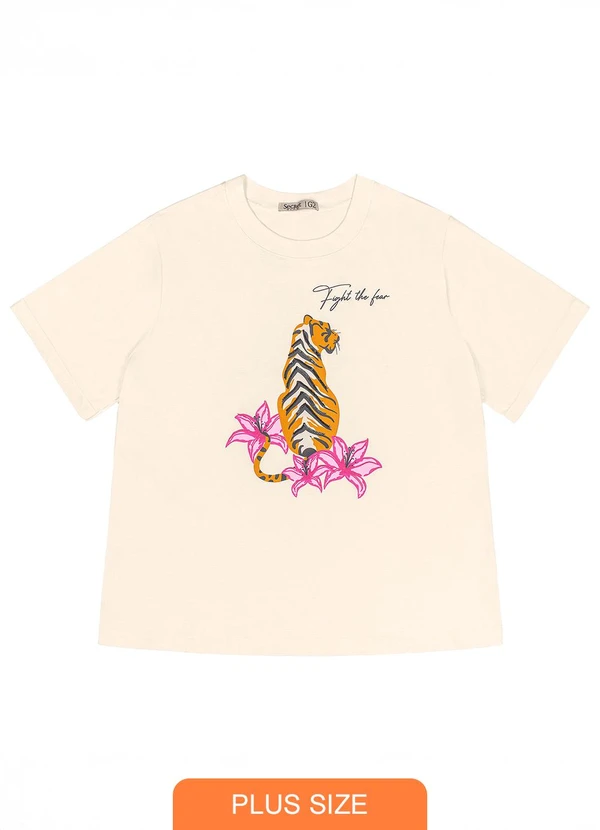 Secret Glam - Camiseta Feminina Plus Size Bege