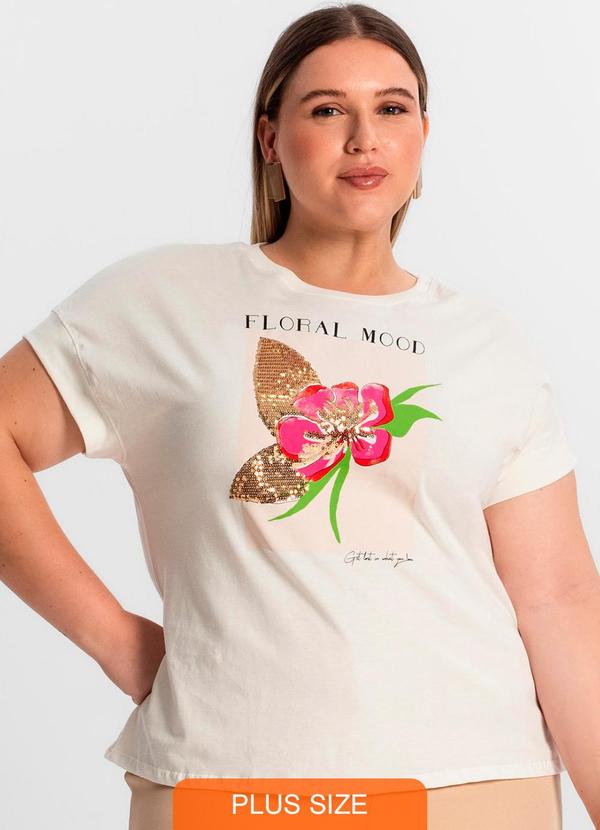 Secret Glam - Camiseta Plus Size Feminina Bege