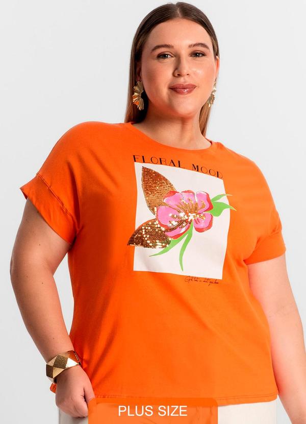 Secret Glam - Camiseta Plus Size Feminina Laranja