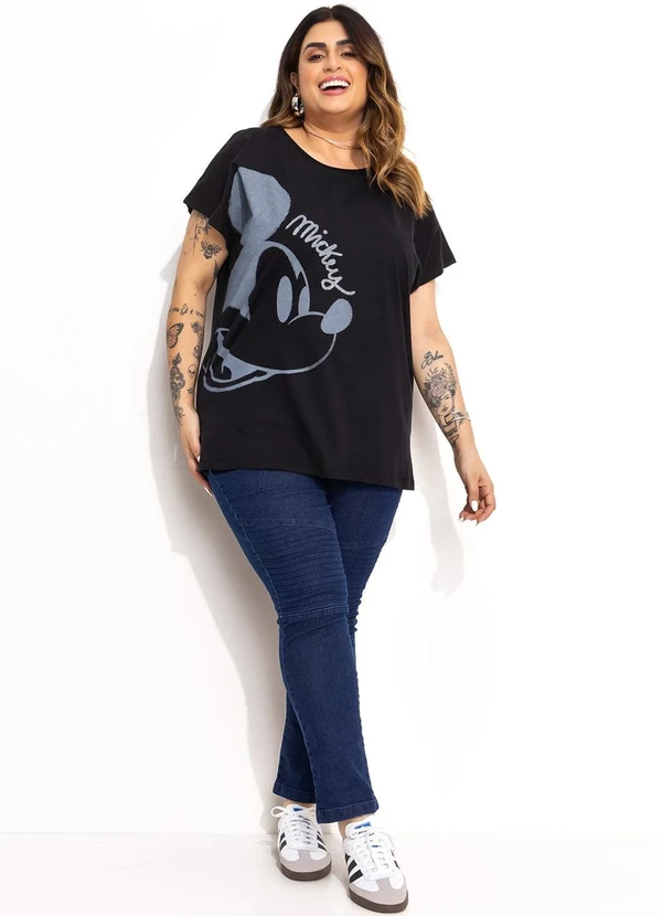 Disney - Camiseta Preto em Malha de Algodão Penteado 3