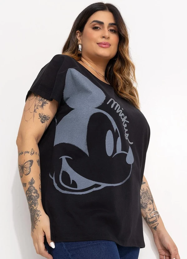 Disney - Camiseta Preto em Malha de Algodão Penteado 5