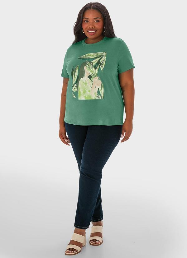 Malwee - Camiseta Verde Feminina Básica Folhagens 2
