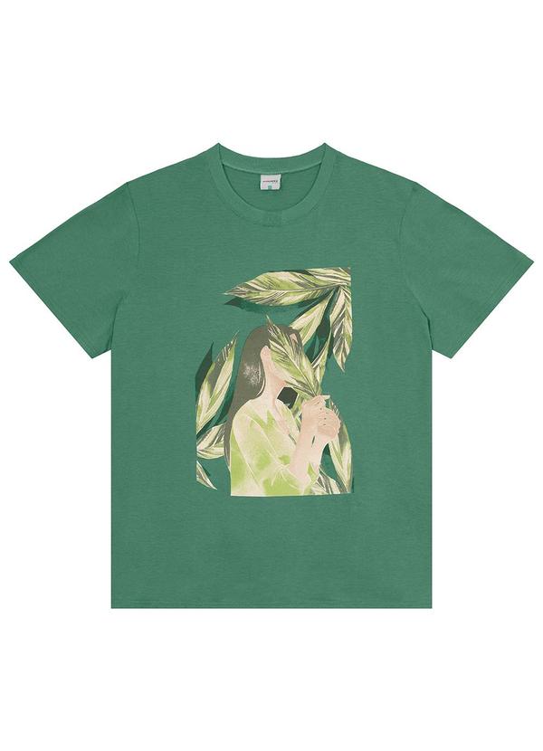 Malwee - Camiseta Verde Feminina Básica Folhagens 3