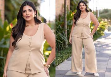 Colete Bege em Crepe Plano