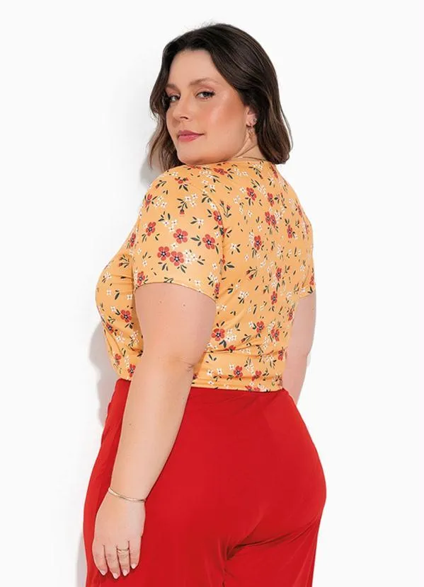 Marguerite - Cropped Floral Amarelo com Mangas Plus Size 2