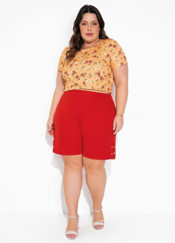 Marguerite - Cropped Floral Amarelo com Mangas Plus Size 3