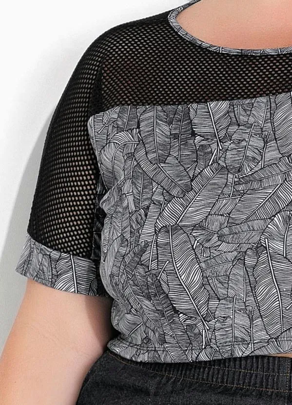 Marguerite - Cropped Folhas Preta com Transparência Plus Size 3