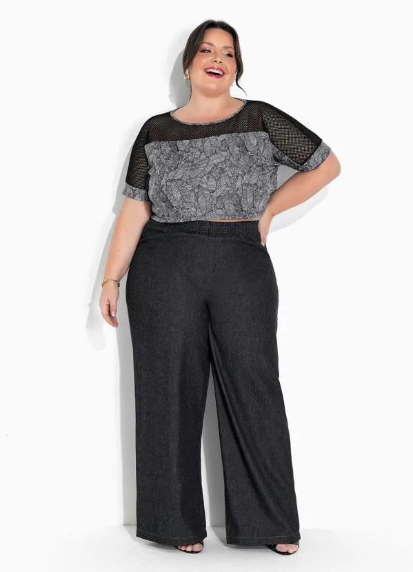 Marguerite - Cropped Folhas Preta com Transparência Plus Size 4