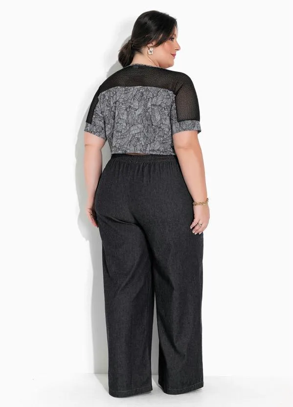 Marguerite - Cropped Folhas Preta com Transparência Plus Size 5