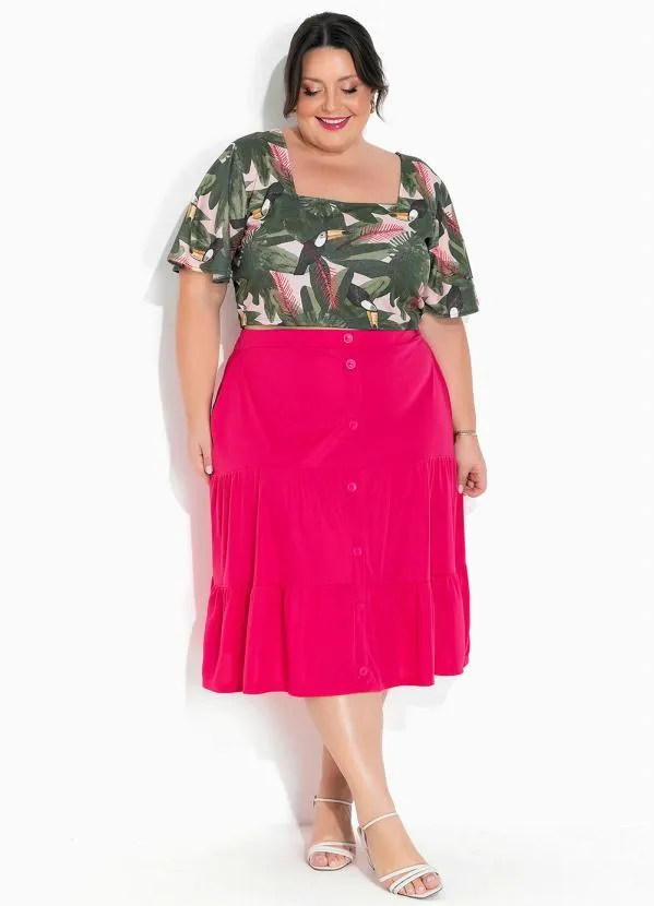 Marguerite - Cropped Folhas Verde com Mangas Amplas Plus Size 1