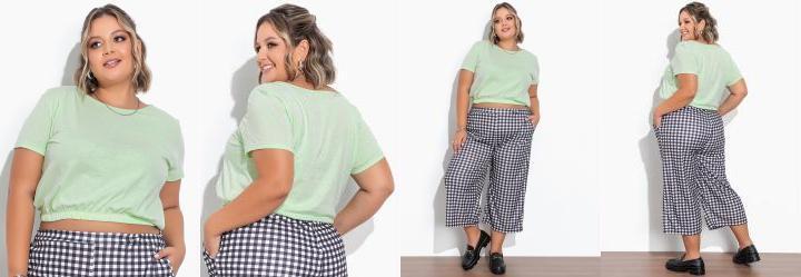 Cropped Verde Clara com Elstico Plus Size