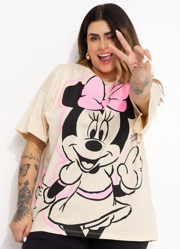 Disney - T-Shirt Bege em Malha de Algodão Penteado