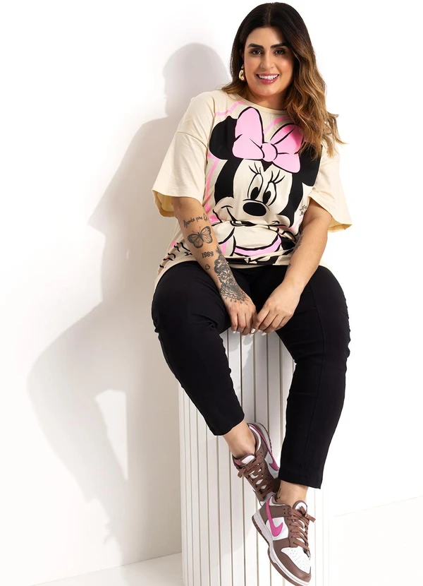 Disney - T-Shirt Bege em Malha de Algodão Penteado 3