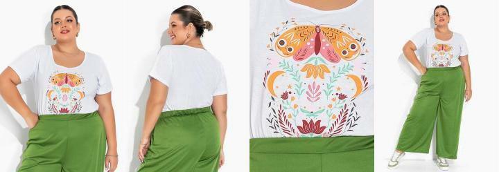 T-Shirt Branca Plus Size com Estampa Frontal