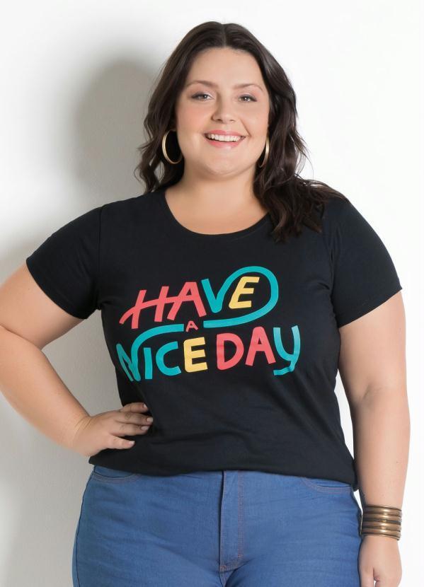 Marguerite - T-Shirt com Frase Preta Plus Size