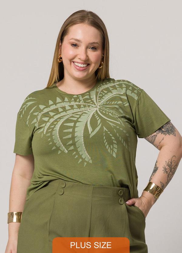 Lisamour - T-Shirt de Manga Curta Estampada Verde