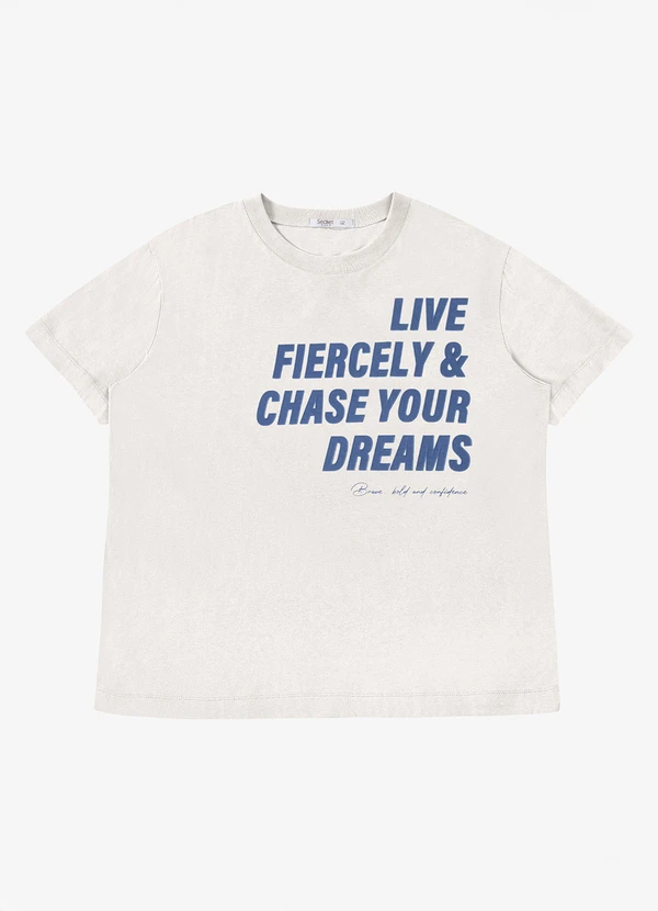 Secret Glam - T-Shirt Feminina Estampa Meia Malha Bege
