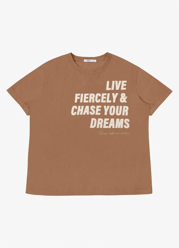 Secret Glam - T-Shirt Feminina Estampa Meia Malha Marrom